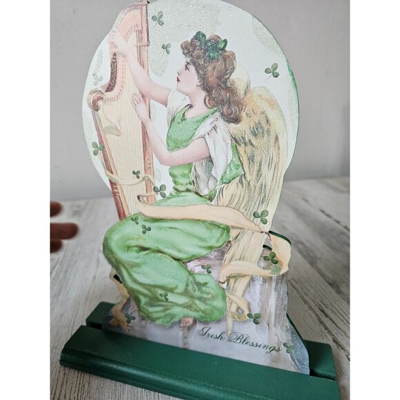 Ohio St Patrick's Day harp angel cherub sign decor glitter green spring home dec - Picture 9 of 9